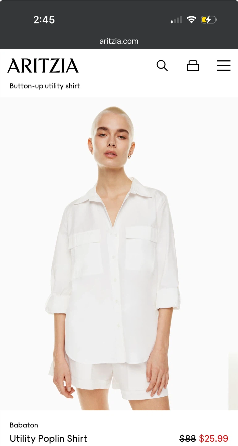 Babaton White Utility Poplin Shirt - Size S