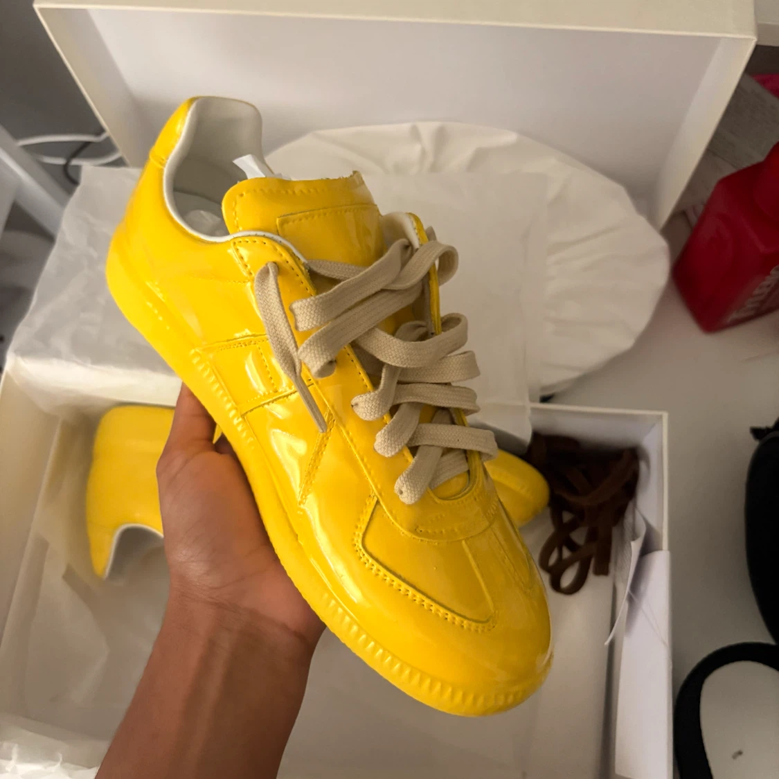 maison margiela gat women’s high shine sneaker - photo 2