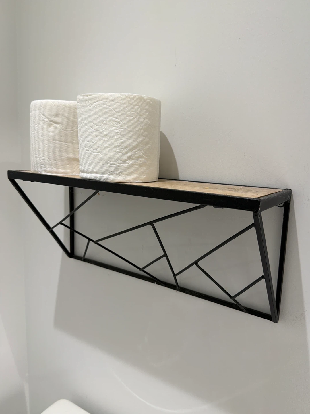 Floating Wall Shelf with Geometric Metal Design