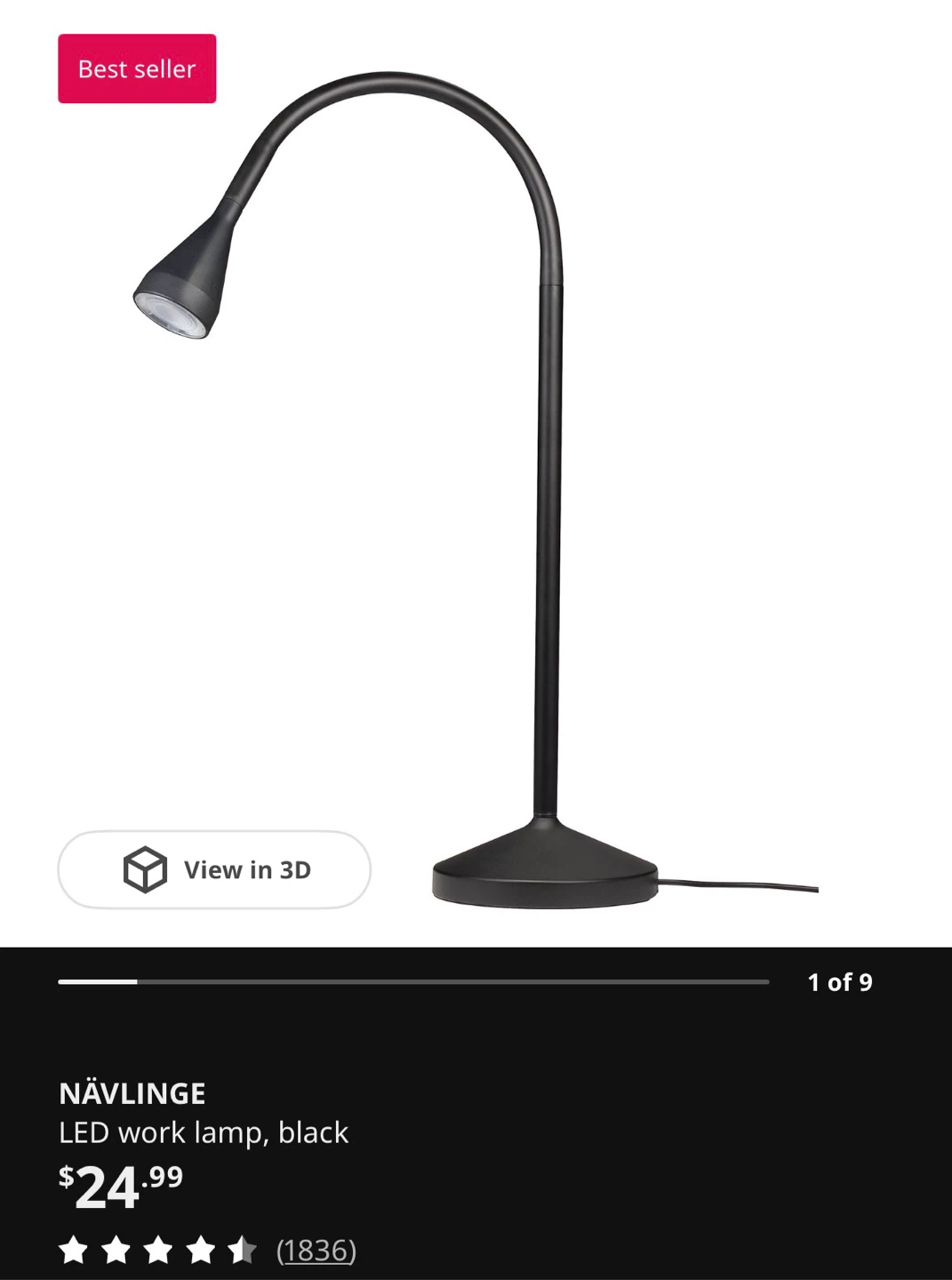 IKEA NÄVLINGE LED work lamp, black - photo 2