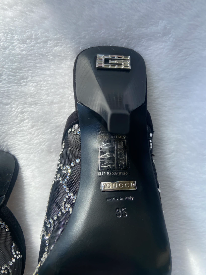 Gucci Black Mesh Embellished Heeled Mules Size 35 - photo 3
