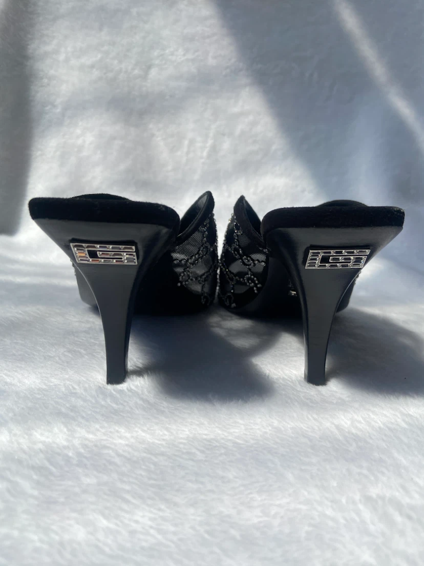 Gucci Black Mesh Embellished Heeled Mules Size 35 - photo 4