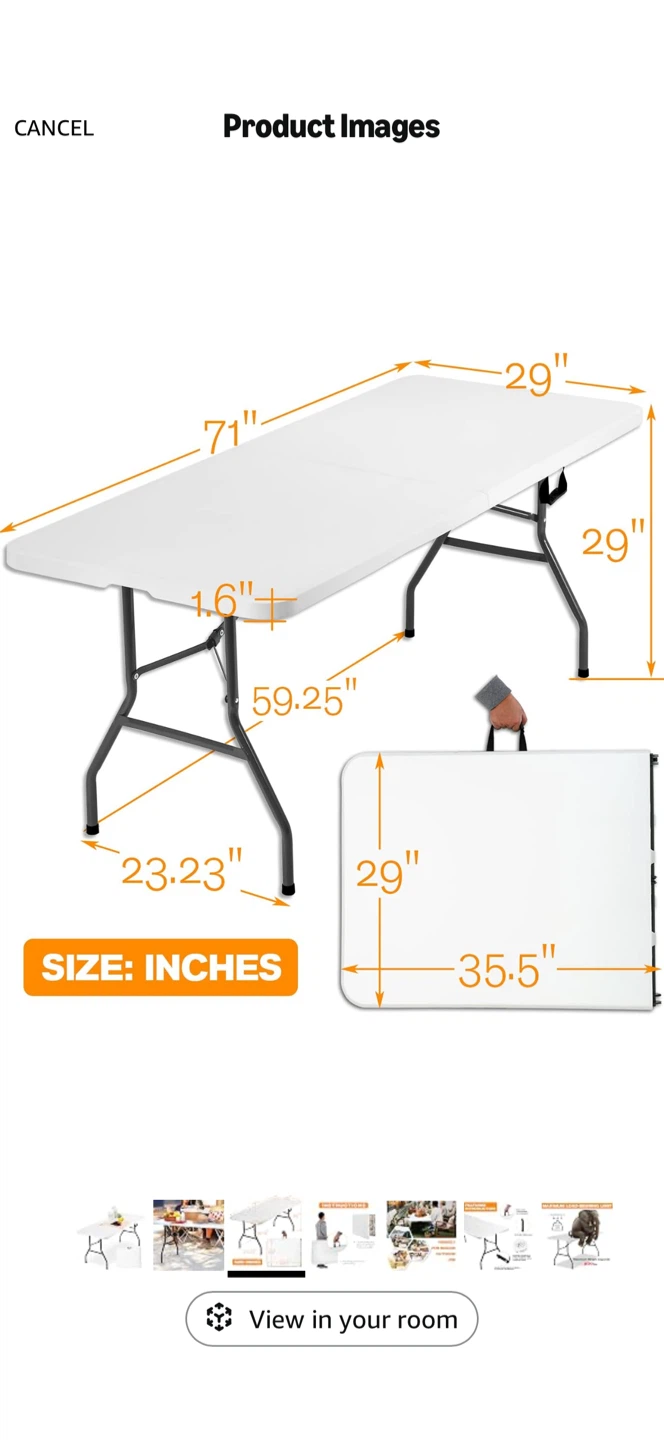 6 ft Heavy Duty Folding Table – Portable
