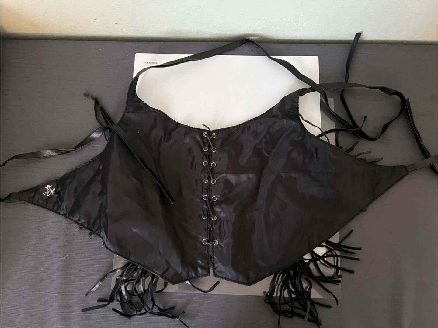 Leather Club Black Halter Top with Rose Embroidery and Fringe - photo 2