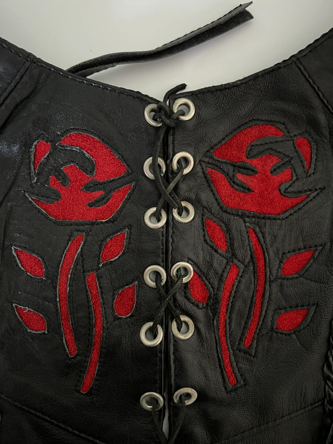 Leather Club Black Halter Top with Rose Embroidery and Fringe - photo 3