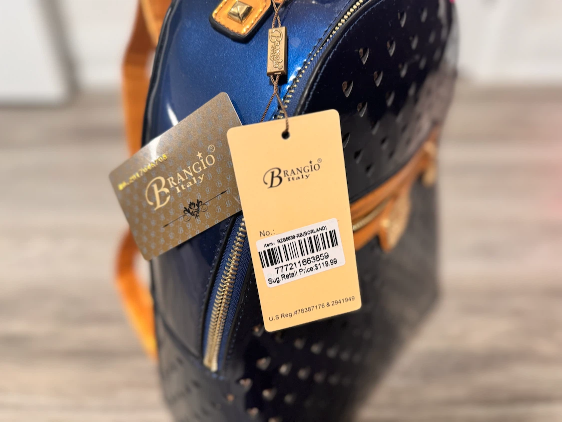 Brangio Italy Blue Patent Heart Cutout Mini Backpack - photo 3