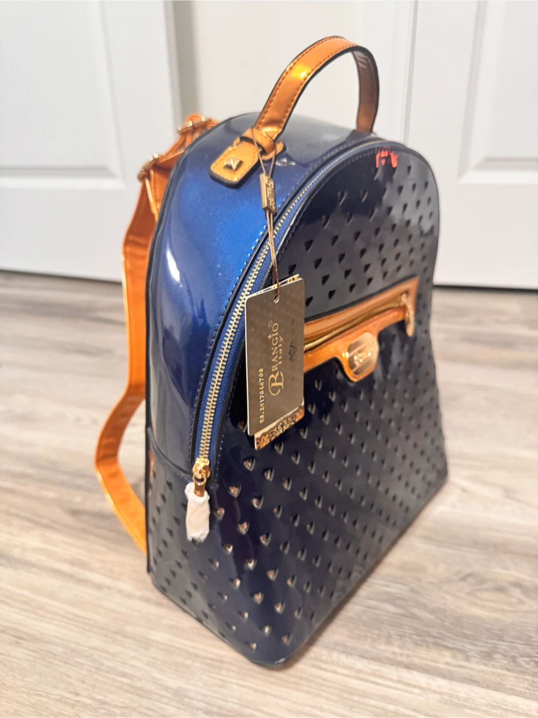 Brangio Italy Blue Patent Heart Cutout Mini Backpack - photo 4