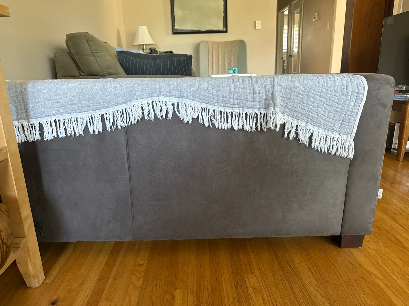 Dark Grey Suede Couch- usable - photo 3