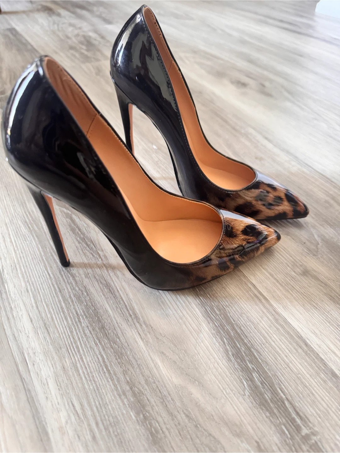 COLETEL Heels - Black Patent & Leopard Print Stilettos