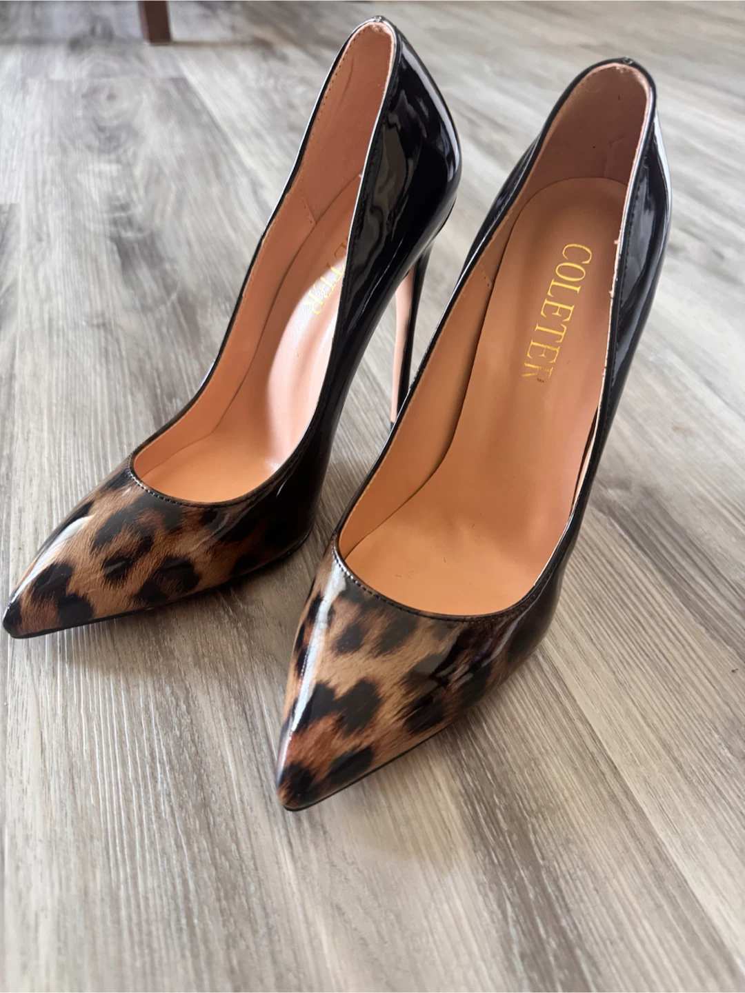 COLETEL Heels - Black Patent & Leopard Print Stilettos - photo 2