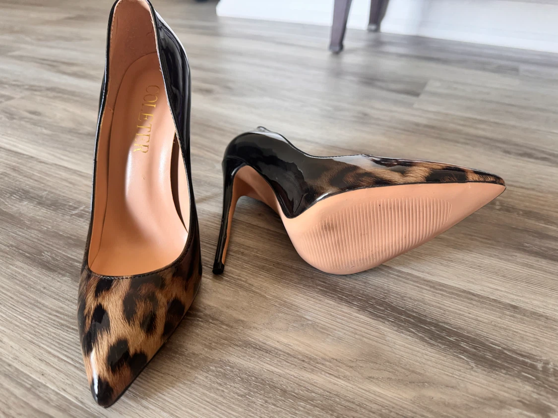 COLETEL Heels - Black Patent & Leopard Print Stilettos - photo 4