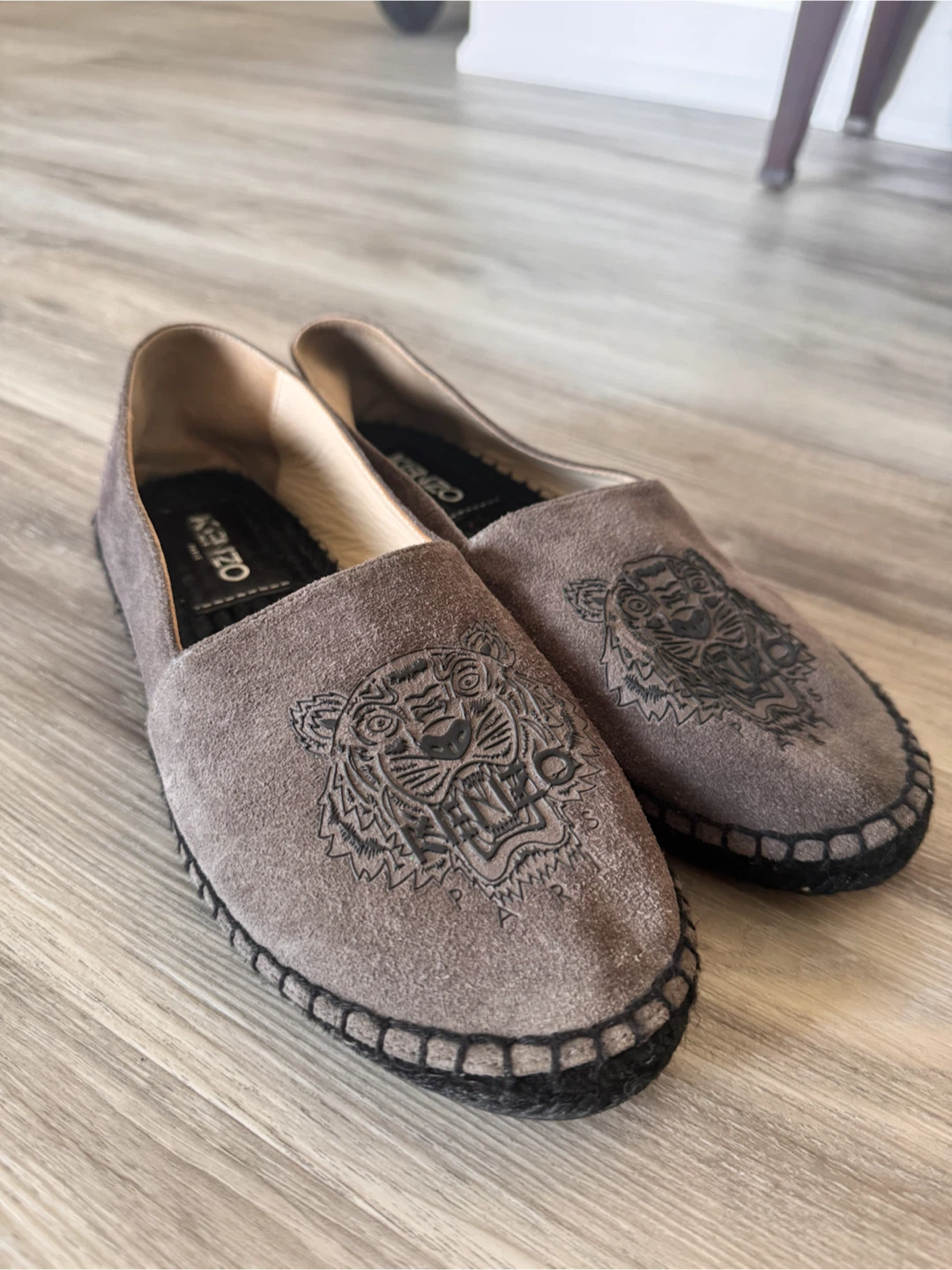 Kenzo Women's Grey Espadrille Flats with Tiger Emblem - Size 37