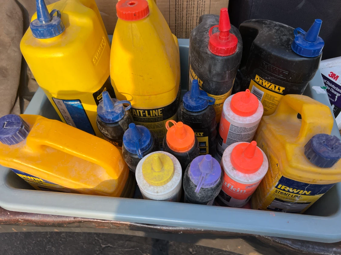 Lot Chalk Line Reels and Chalk
