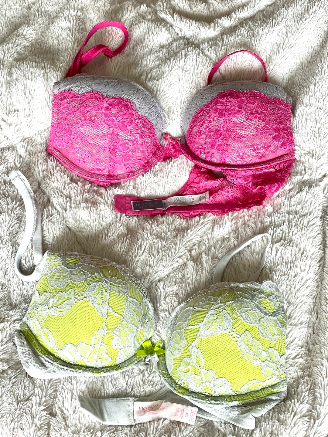 Victoria's Secret Bras (Pink 34B, Lime Green 32C)