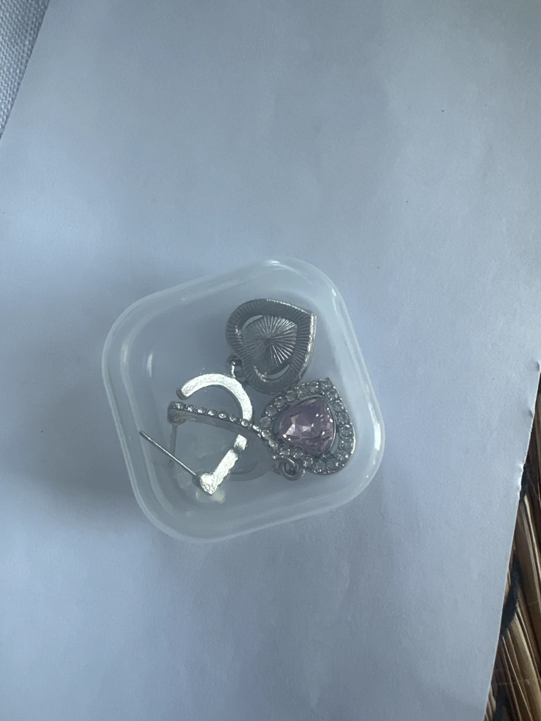 Pink Heart Hoop Earrings with Rhinestones - photo 2