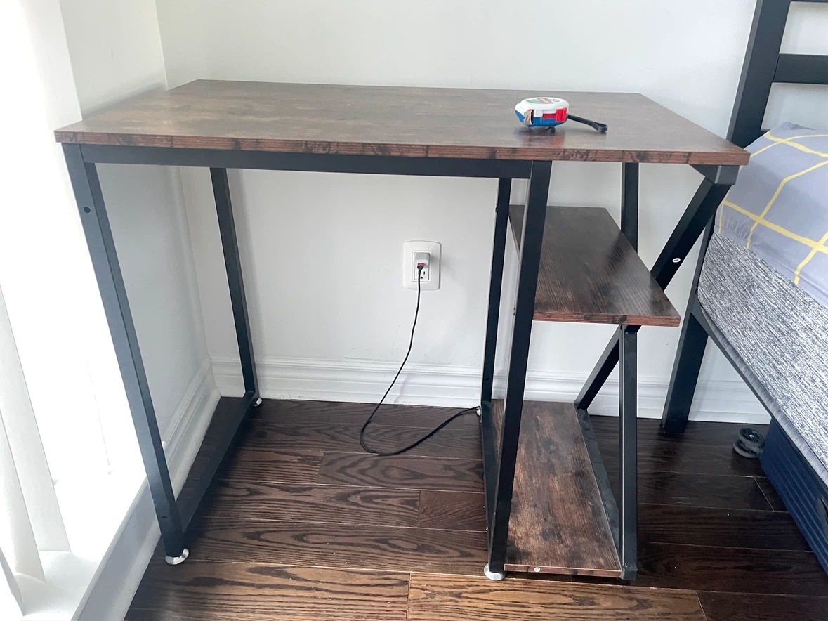 Rustic Wood and Metal Desk with Shelves