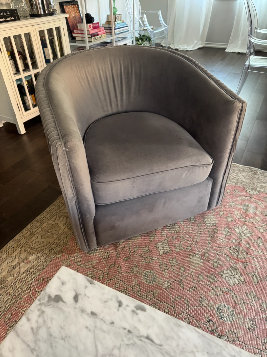 Grey Velvet Barrel Chair