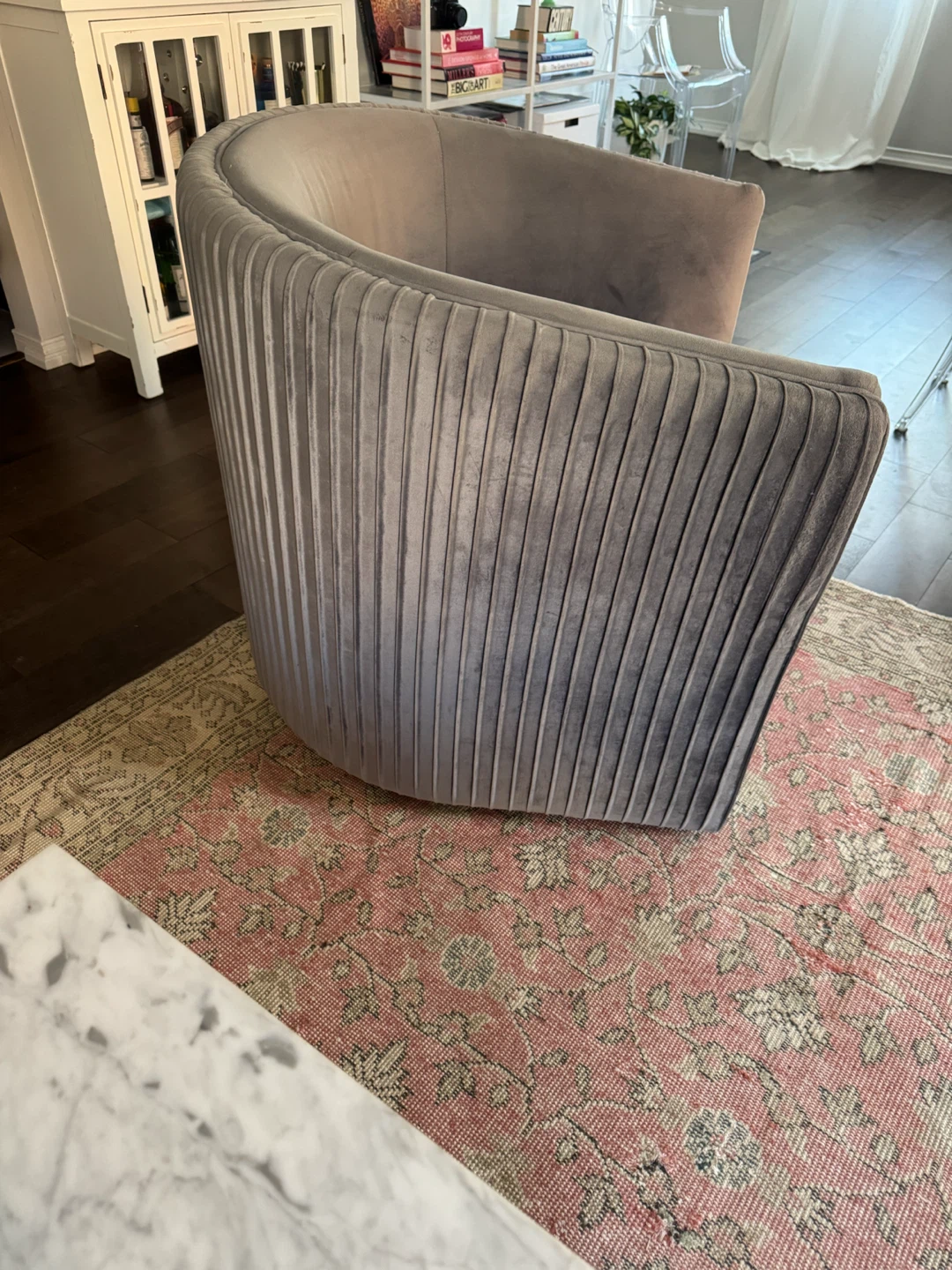 Grey Velvet Barrel Chair - photo 2