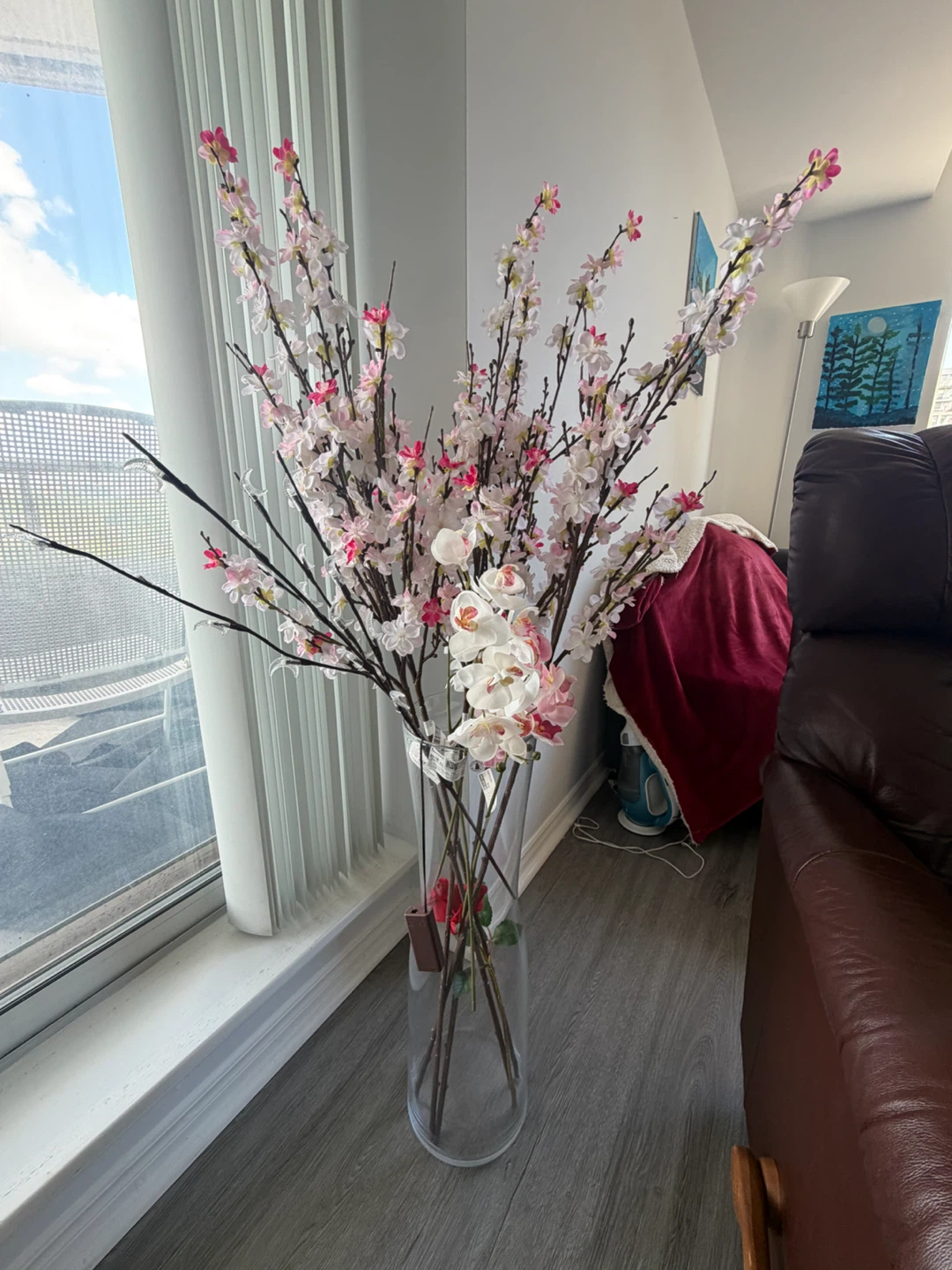 Faux Cherry Blossom Branches in Clear Vase