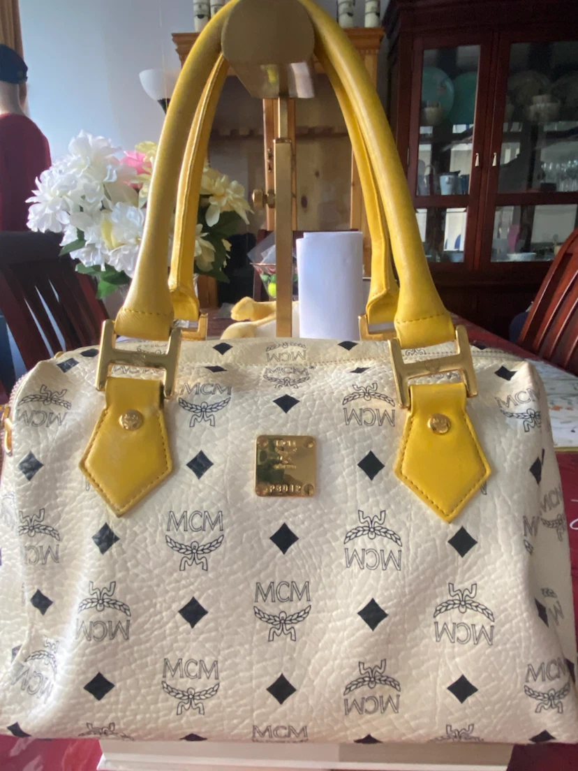 MCM Boston Bag - White/Yellow Monogram