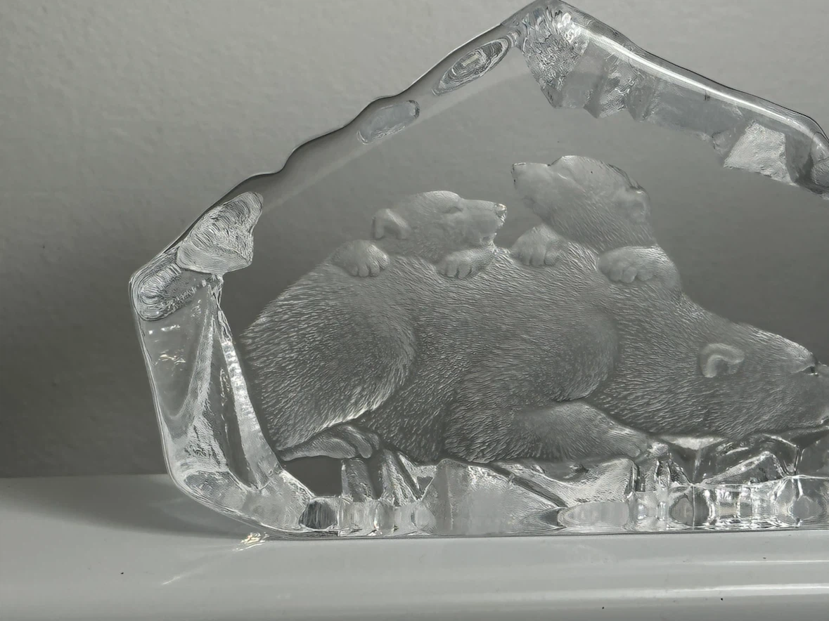 Mats Jonasson Crystal Polar Bear and Cubs Sculpture - photo 2