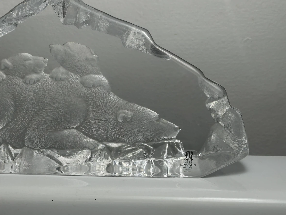 Mats Jonasson Crystal Polar Bear and Cubs Sculpture - photo 3