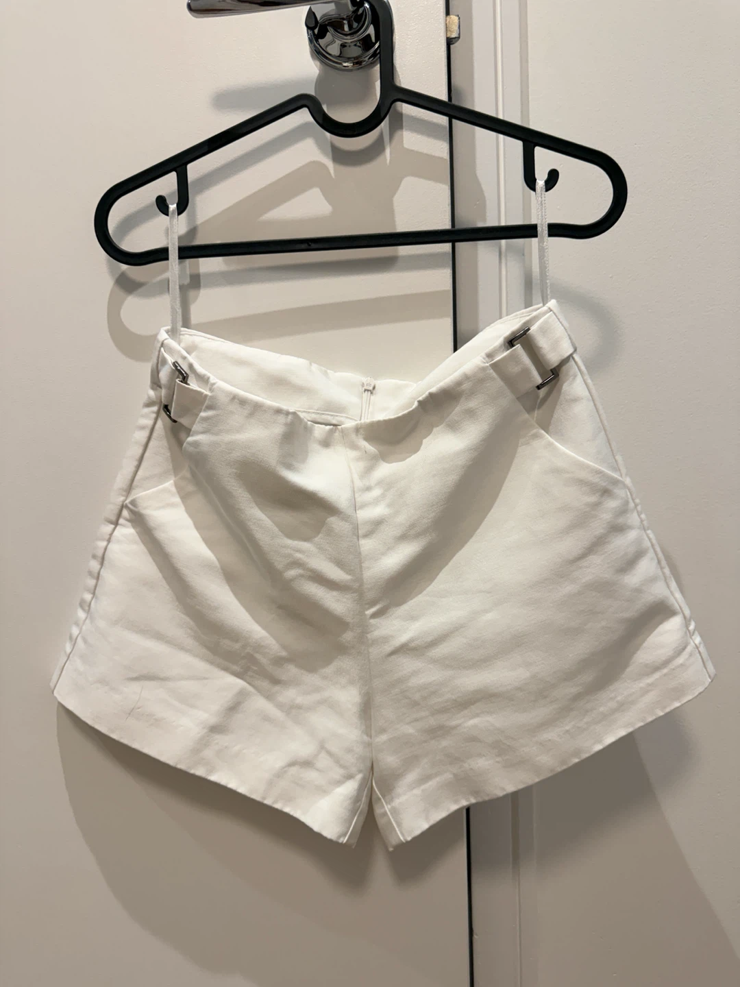 White High-Waisted Shorts with Buckle Detail