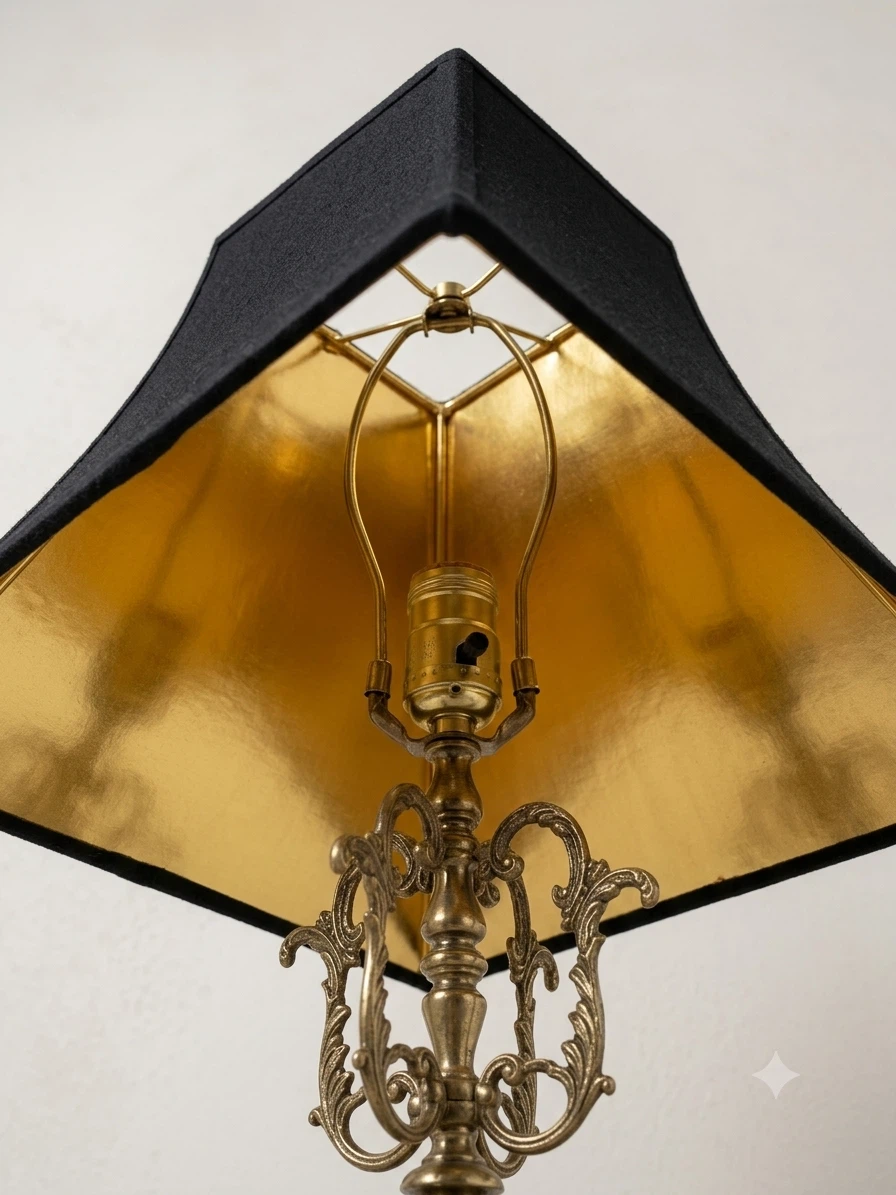 Ornate Brass Cherub Table Lamp with Black Shade - photo 2