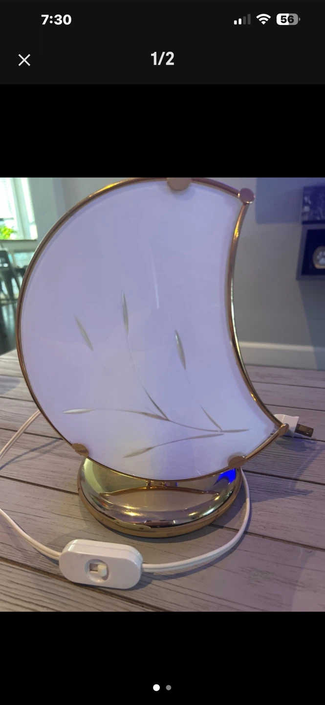 Vintage Crescent Moon Lamp with Gold Accents