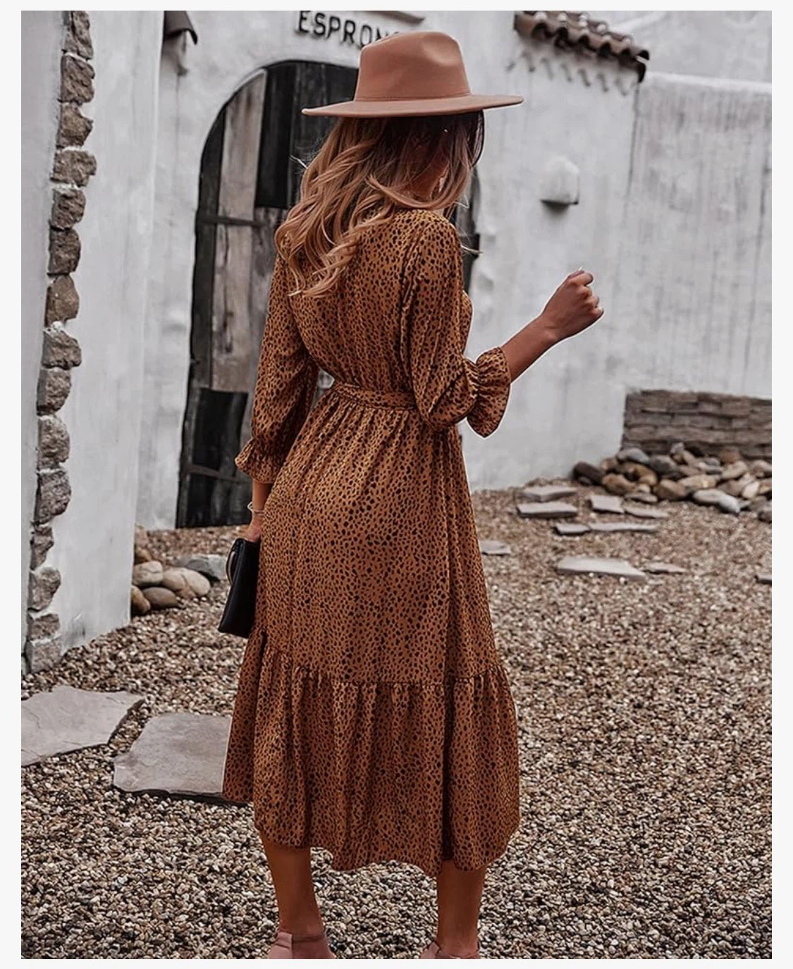 YACUN Brown Polka Dot Midi Dress - photo 2