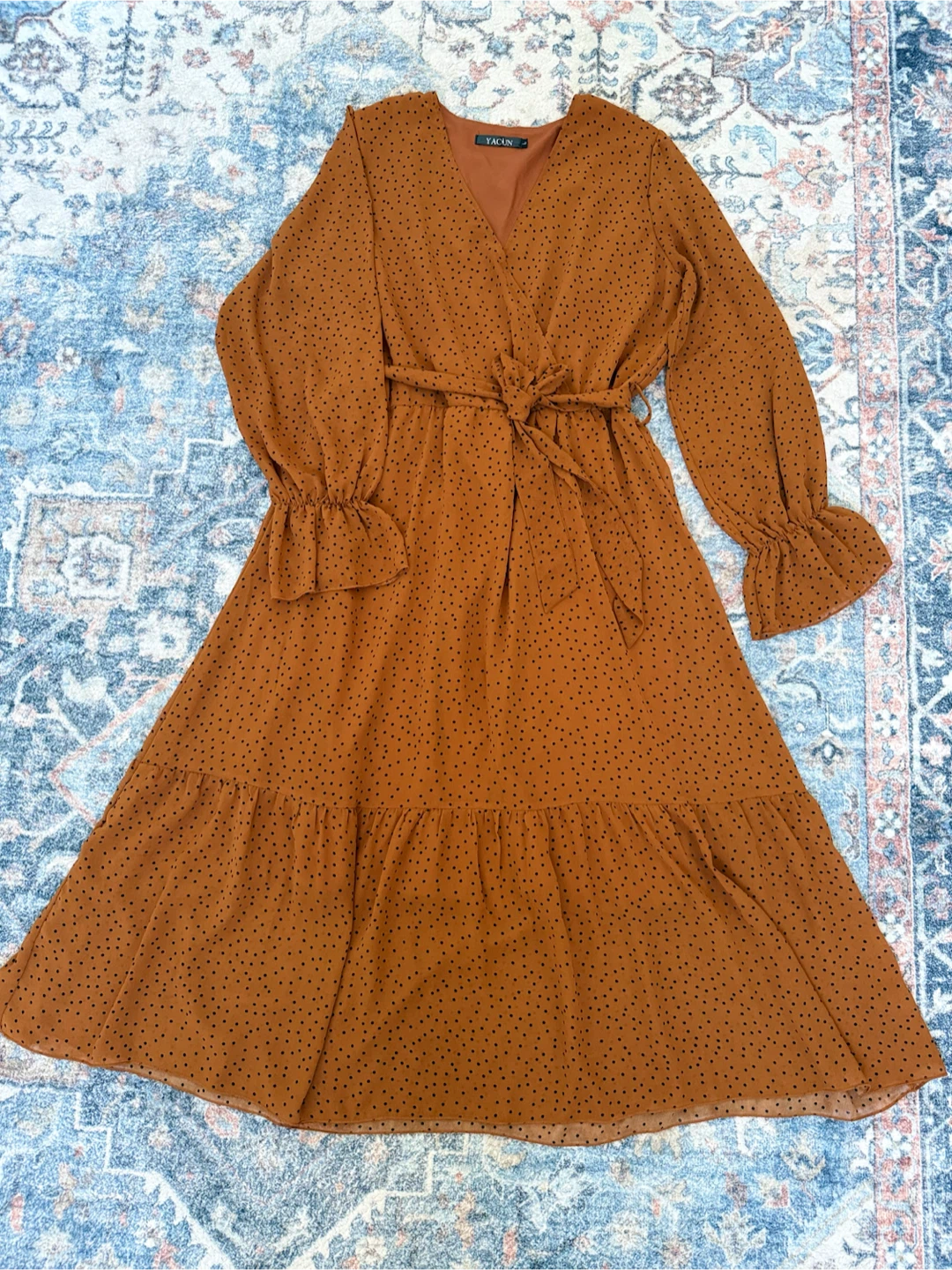YACUN Brown Polka Dot Midi Dress - photo 3