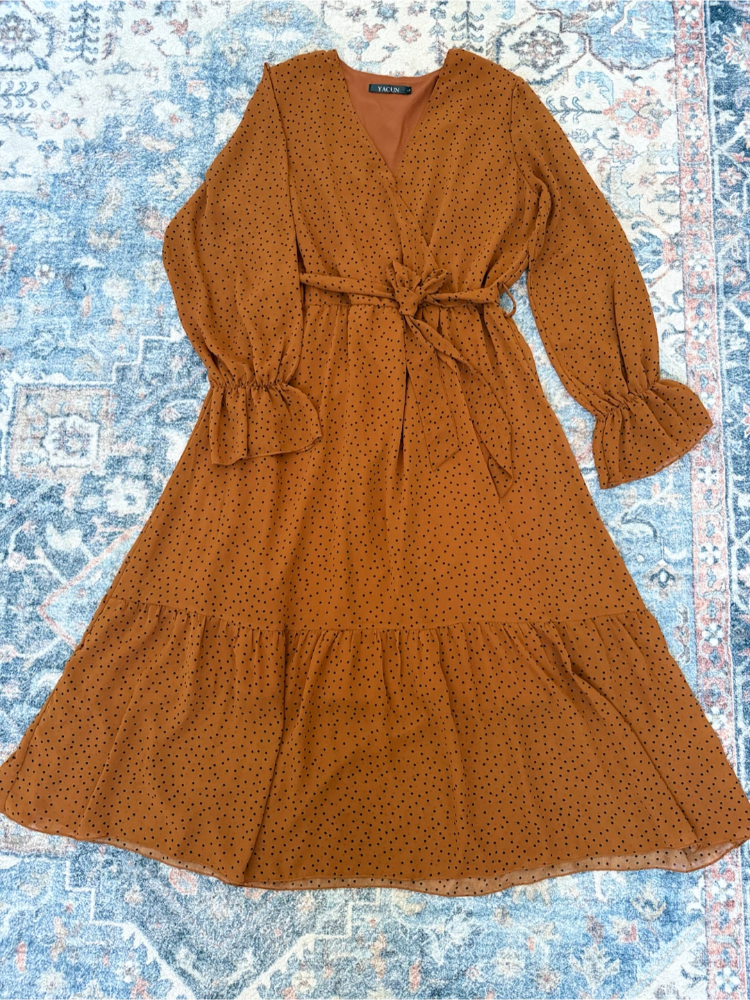 YACUN Brown Polka Dot Midi Dress - photo 4