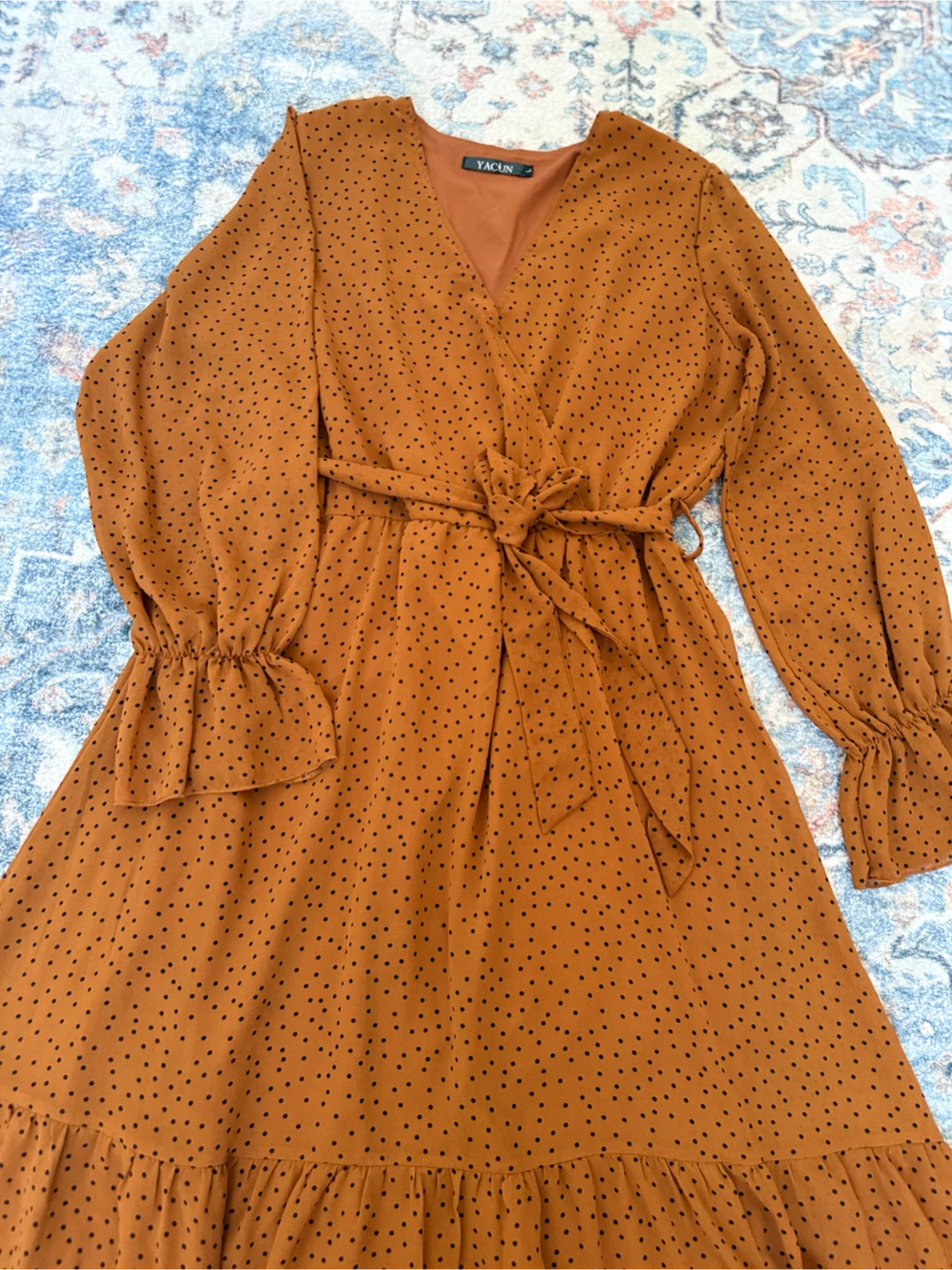 YACUN Brown Polka Dot Midi Dress - photo 5