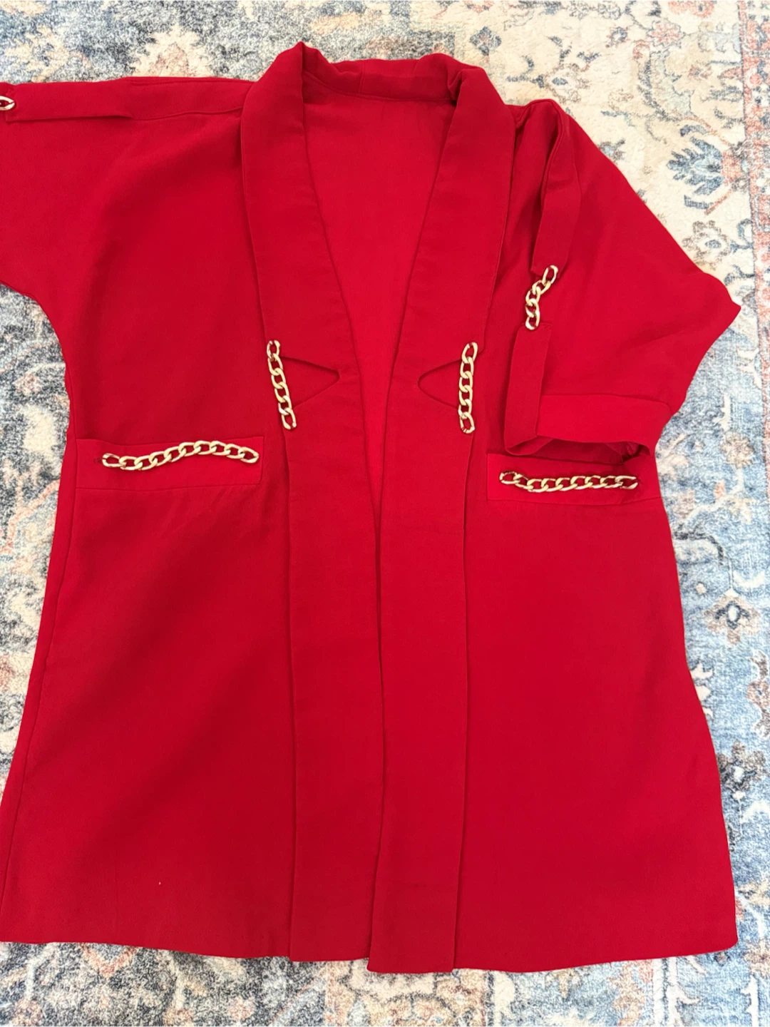 Red Kimono Jacket with Gold Chain Detail - photo 2