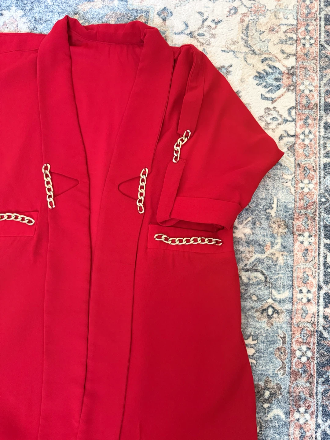 Red Kimono Jacket with Gold Chain Detail - photo 4