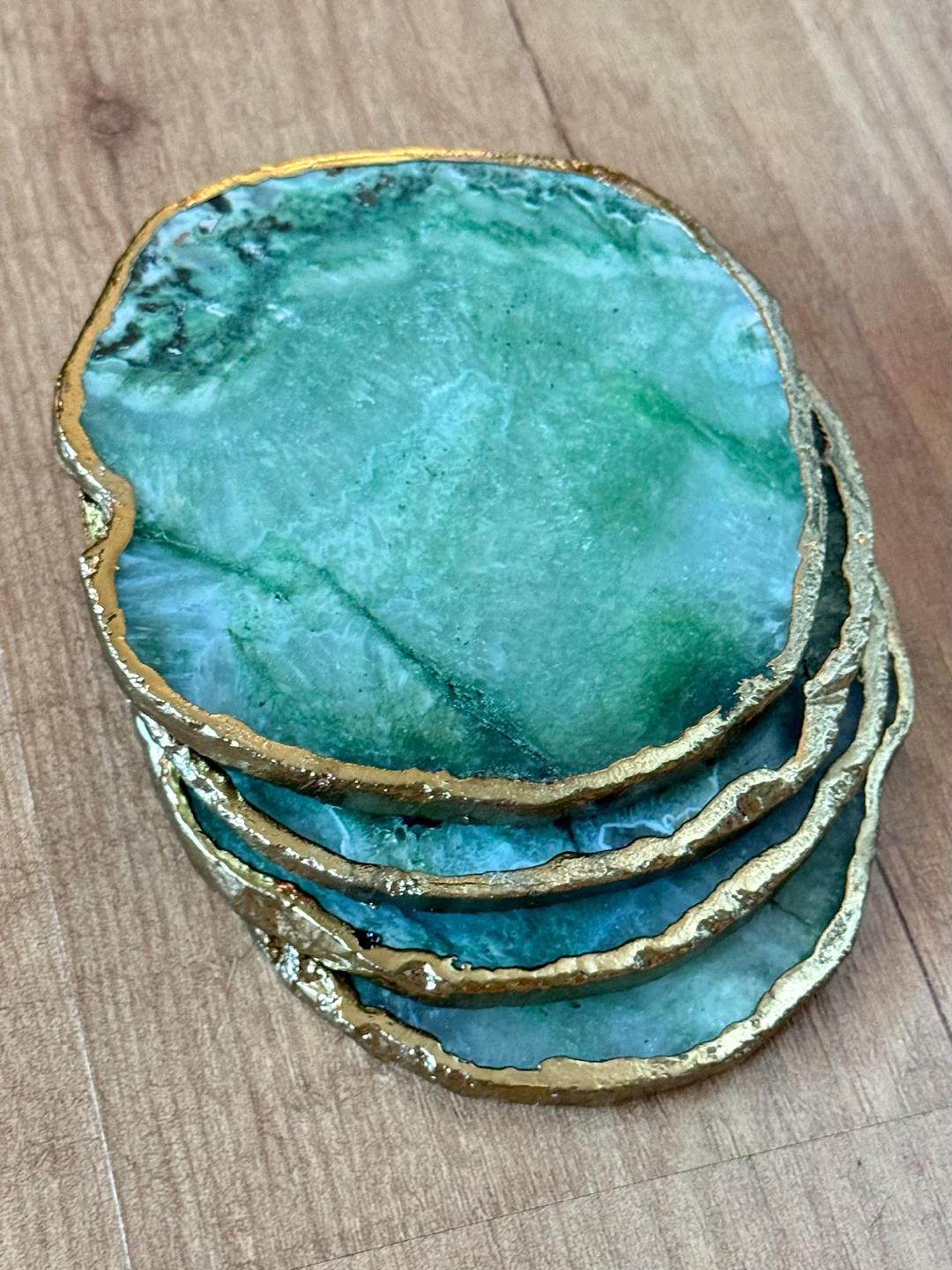 NWT Genuine Green Agate Gold-trimmed Crystal Coasters (4) - photo 2