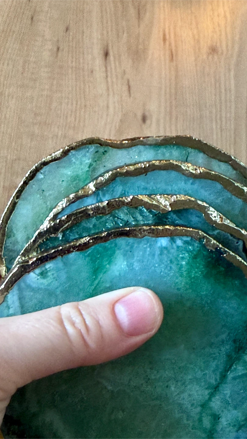 NWT Genuine Green Agate Gold-trimmed Crystal Coasters (4) - photo 3