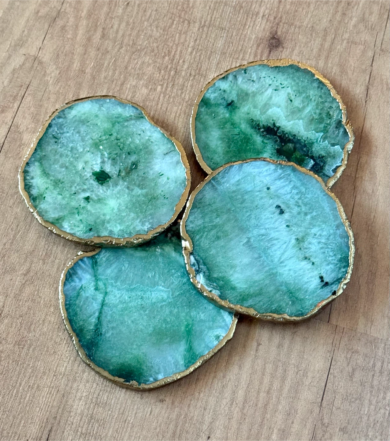 NWT Genuine Green Agate Gold-trimmed Crystal Coasters (4) - photo 4