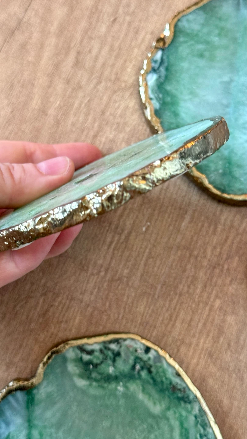 NWT Genuine Green Agate Gold-trimmed Crystal Coasters (4) - photo 5