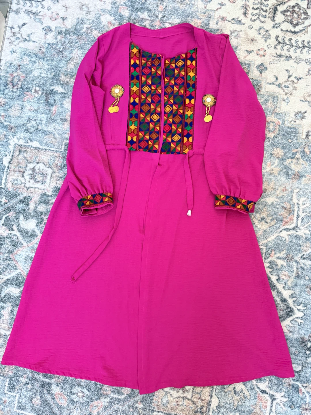 Pink Embroidered Dress with Tassels