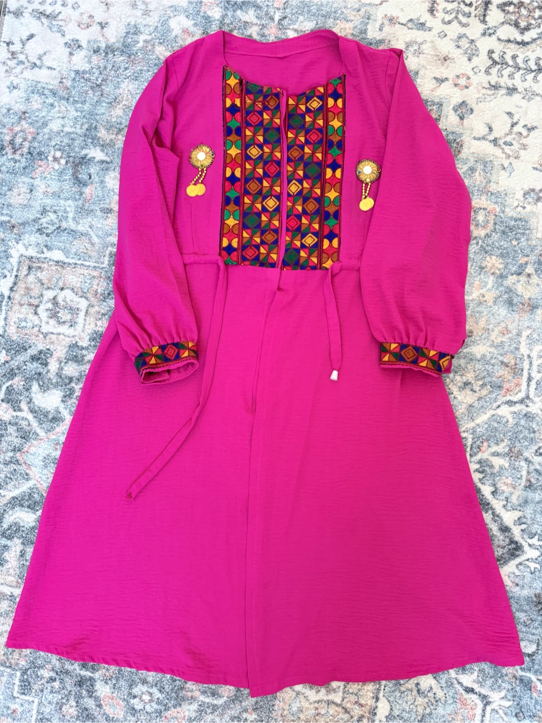 Pink Embroidered Dress with Tassels - photo 2