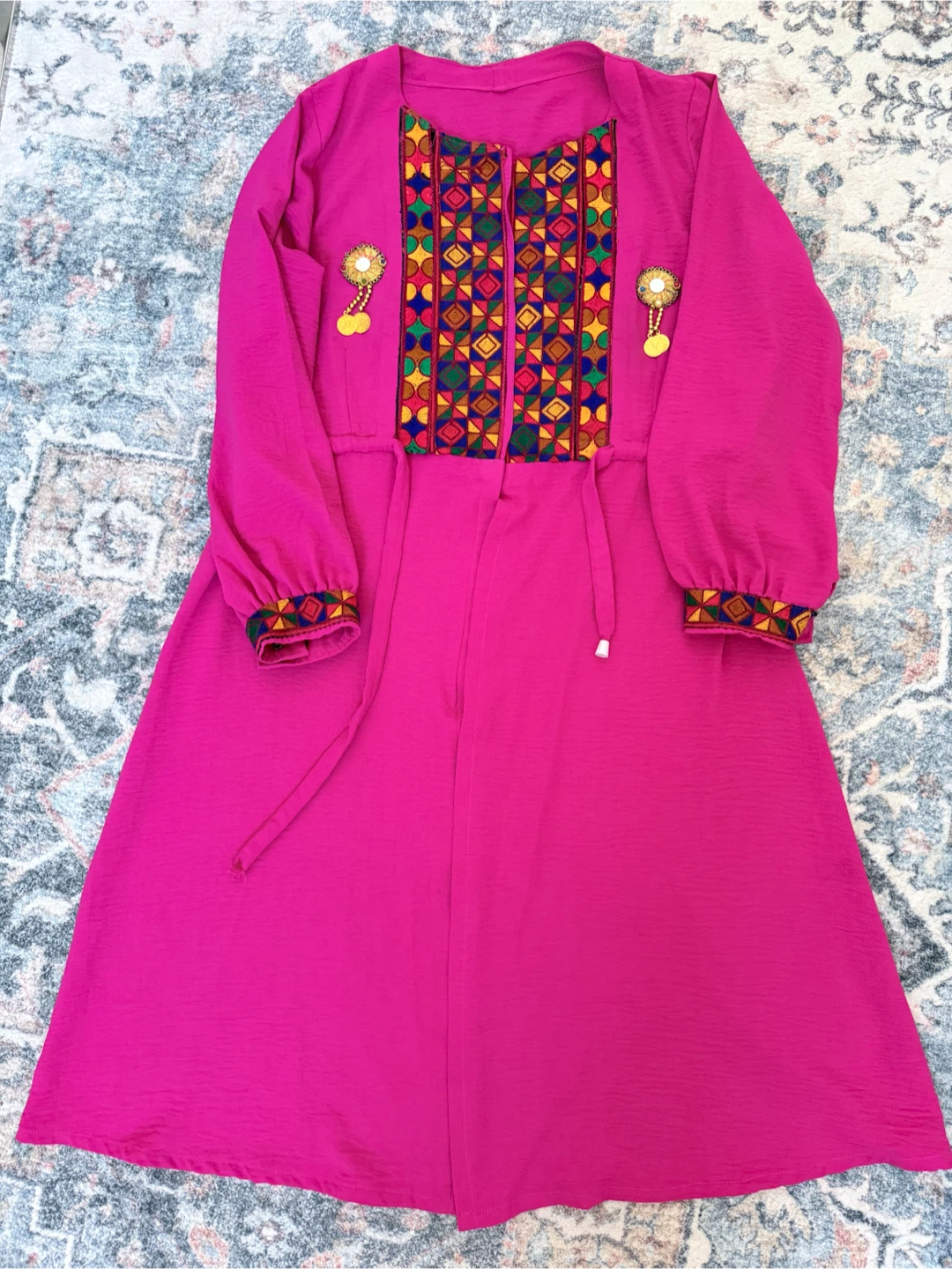 Pink Embroidered Dress with Tassels - photo 3