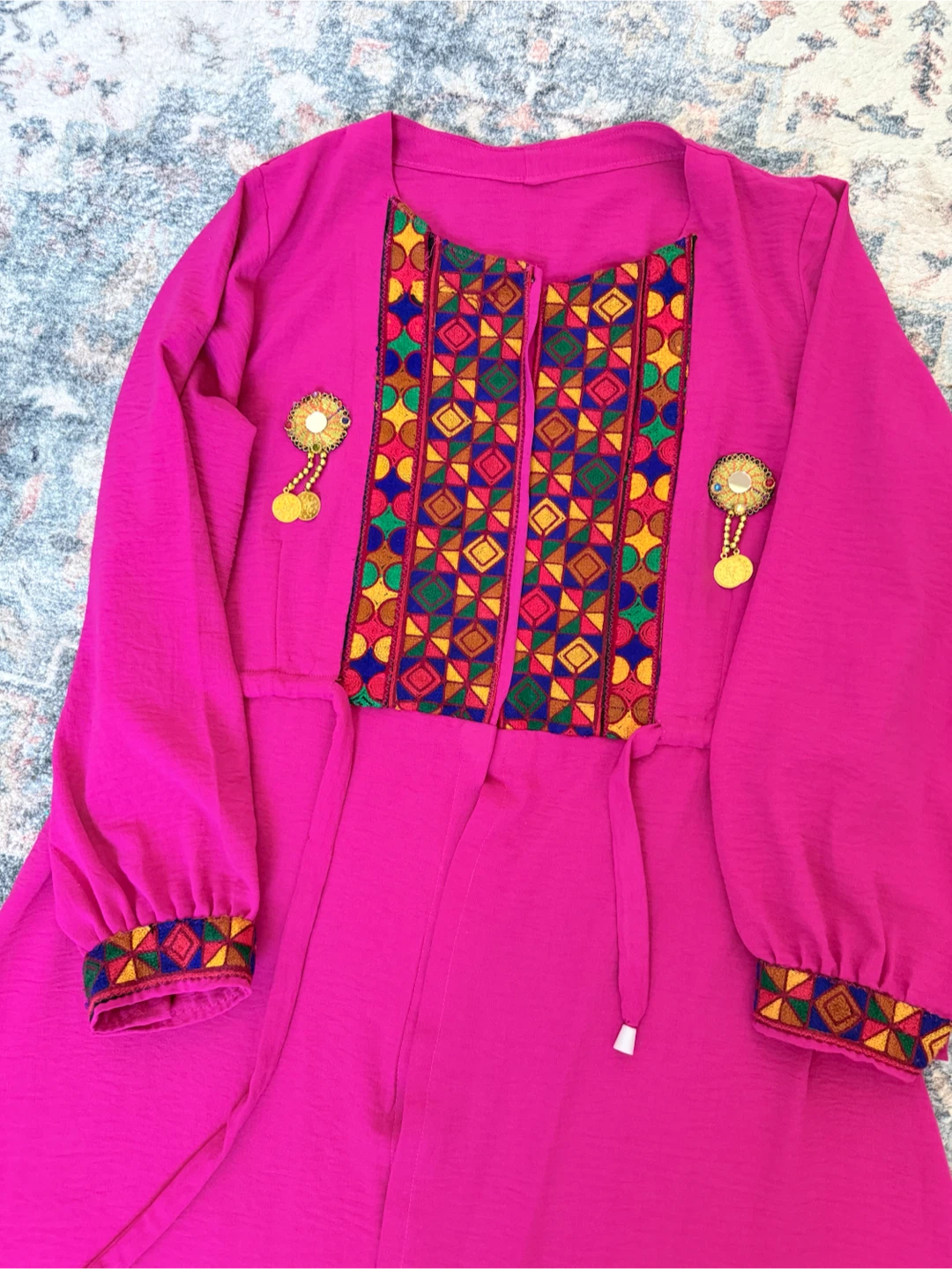 Pink Embroidered Dress with Tassels - photo 4