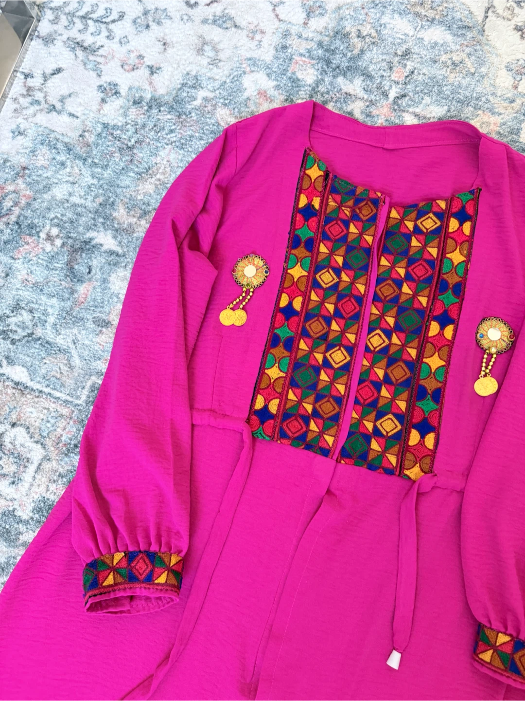 Pink Embroidered Dress with Tassels - photo 5