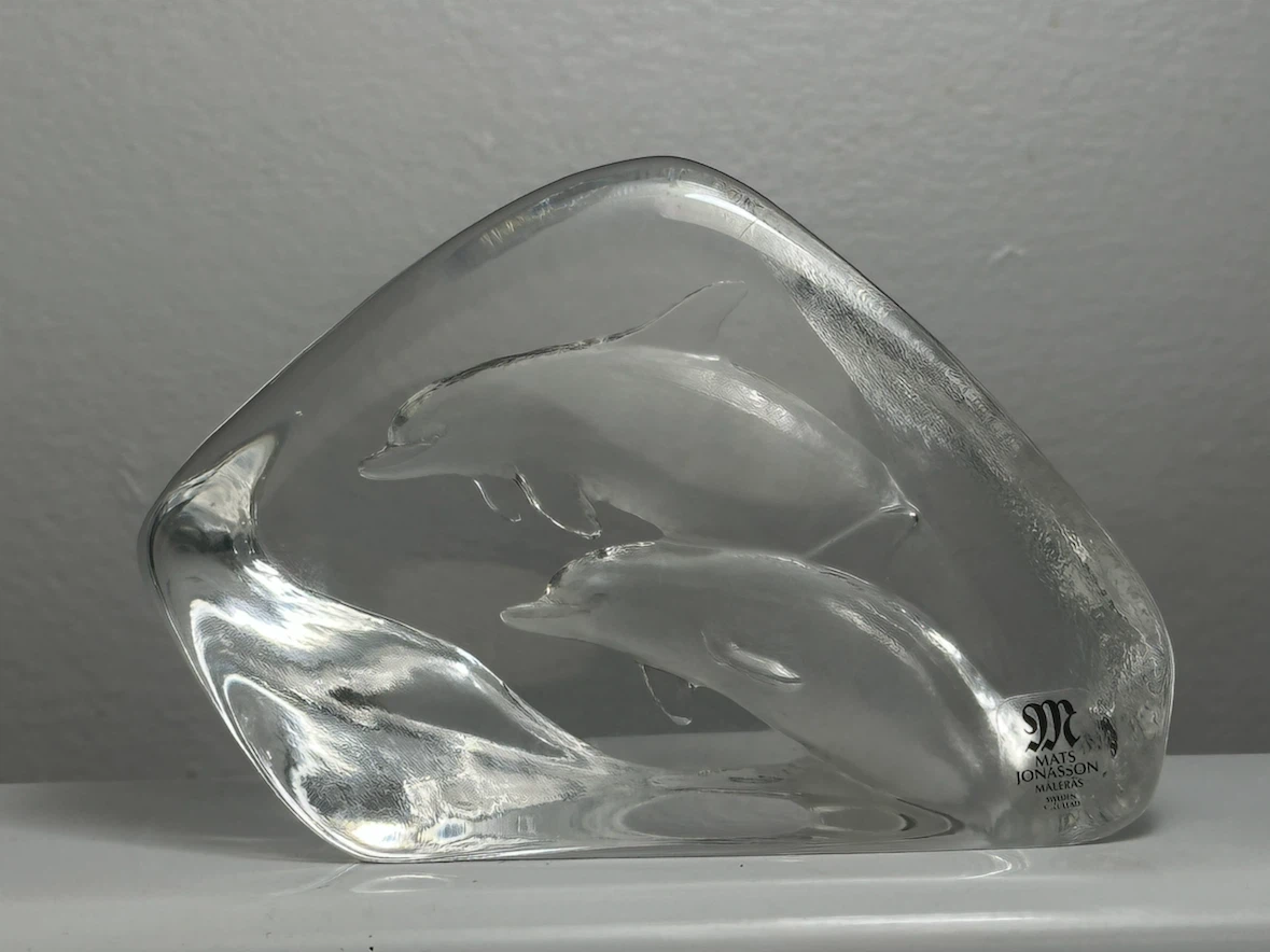 Mats Jonasson Crystal Dolphin Paperweight  3576