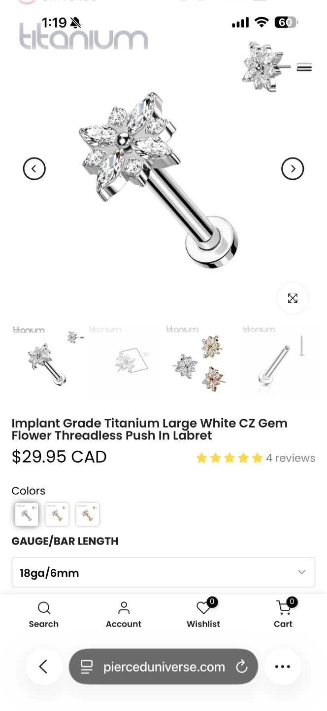 Implant-grade titanium/CZ push-in flower stud - photo 2