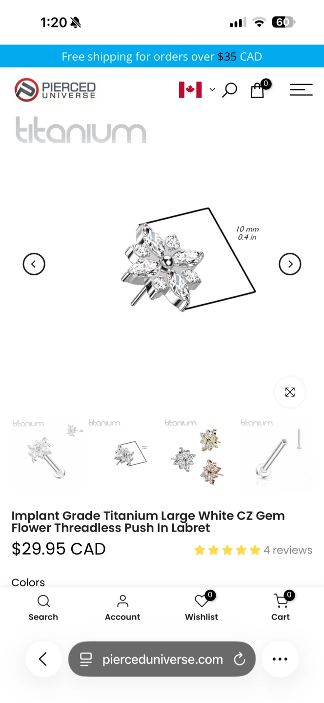Implant-grade titanium/CZ push-in flower stud - photo 3