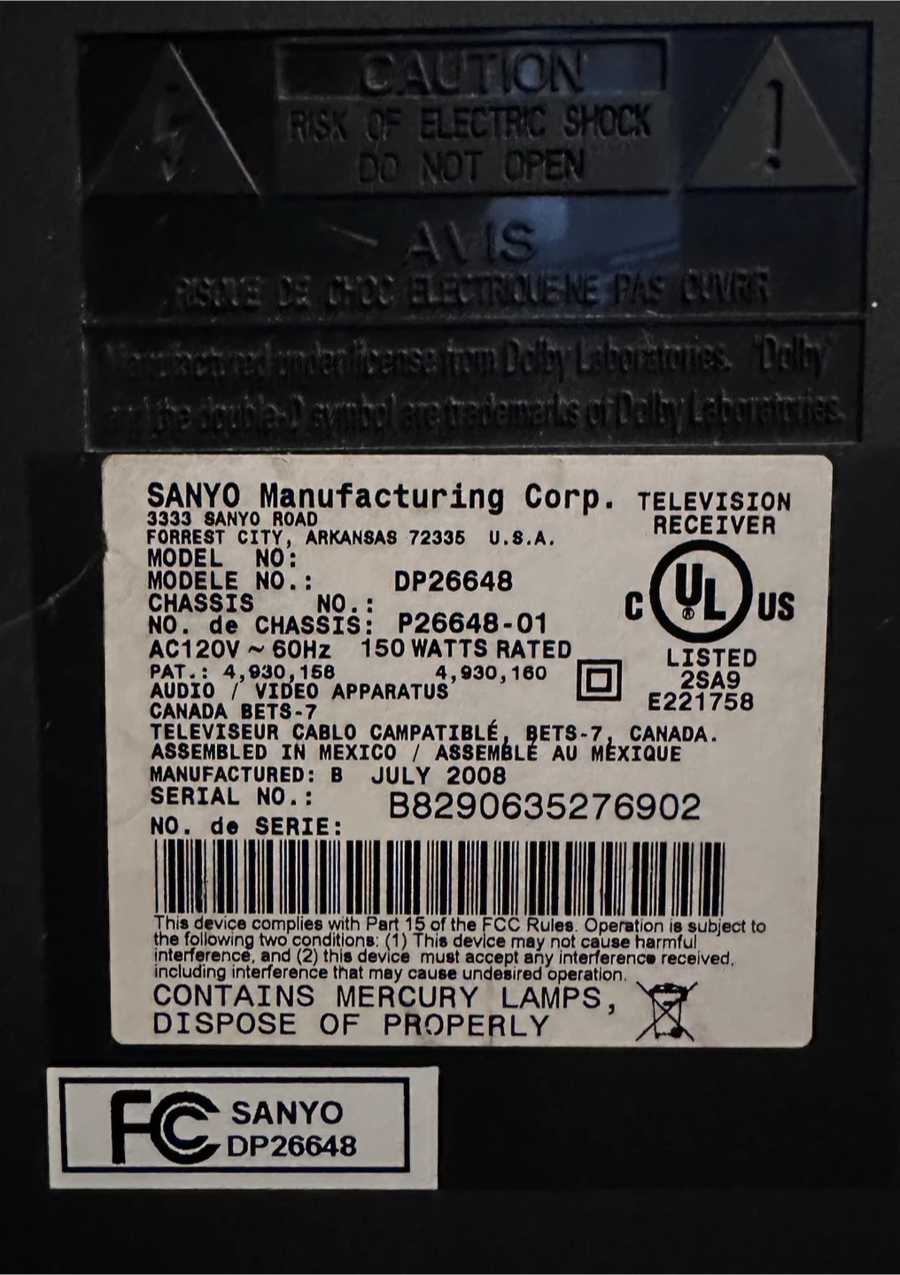 Sanyo DP26648 LCD HDTV - photo 3