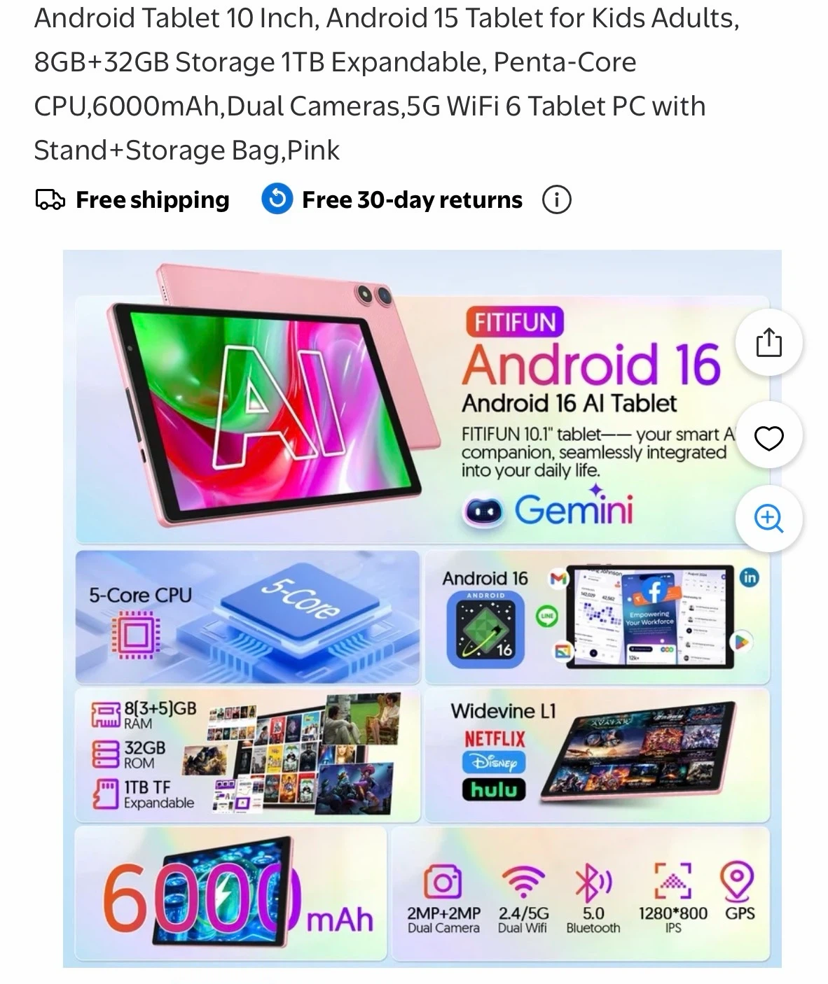 FITIFUN Android 16 - 10 InTablet PC - 8GB RAM, 32GB Storage - photo 2