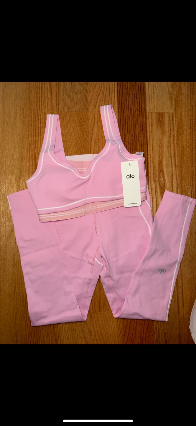Alo Yoga Pink Leggings and Sports Bra Set